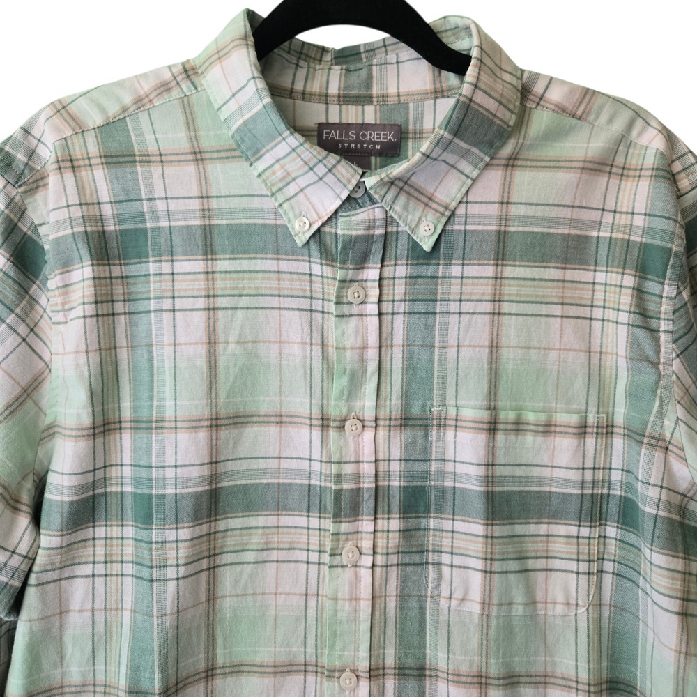 Falls Creek‎ Stretch Mens Large Green Plaid Long Sleeve Button Down Shirt L